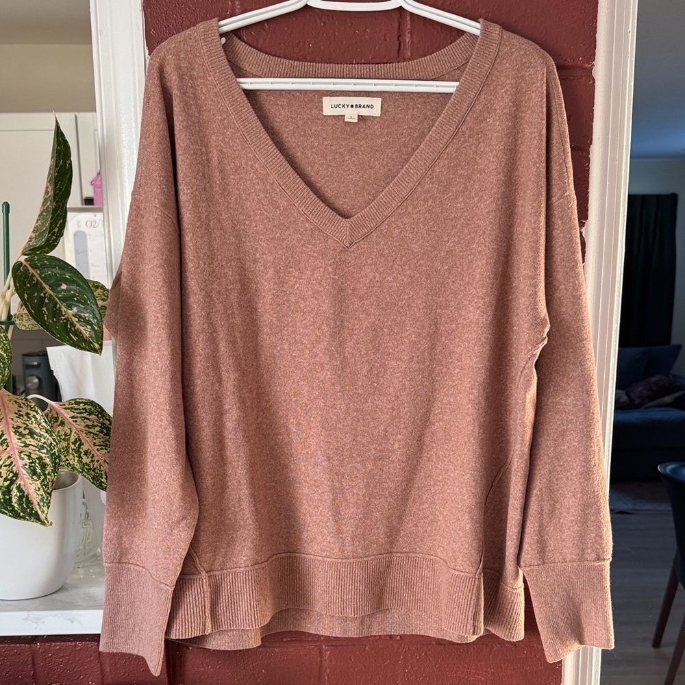 Lucky Brand V-Neck Sweater - Soft Pink Large